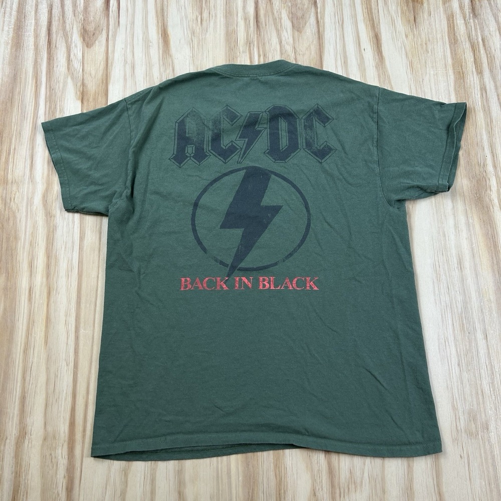 ACDC Mens Green Back In Black Short Sleeve Rock Band Music Graphic T-Shirt